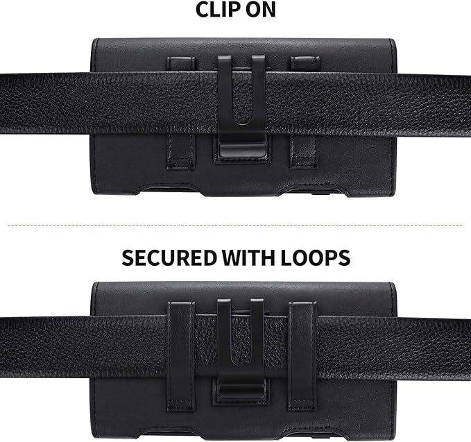 BECPLT Leather Holster Pouch with ID Card Holder, Belt Clip Case for iPhone 13 Mini, 12 Mini, 8, 7, 6s, 6, Galaxy S10e (Fit with Thin Case on)