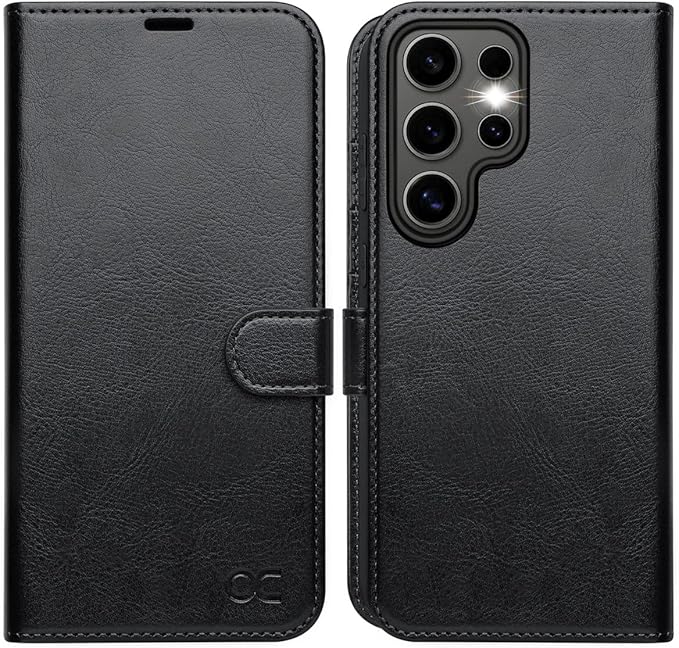 OCASE Compatible with Galaxy S25 Ultra Wallet Case, PU Leather Flip Folio Case with Card Holders RFID Blocking Kickstand [Shockproof TPU Inner Shell] Protective Phone Cover 2025, Black