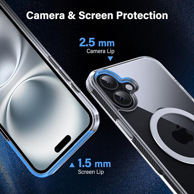 Magnetic Case for iPhone 16 Plus - [Built-in Invisible Stand] [Compatible with MagSafe] [Military Grade Drop Protection] Anti-Yellowing Hard Back Silicone Edge Cover, 6.7", Clear