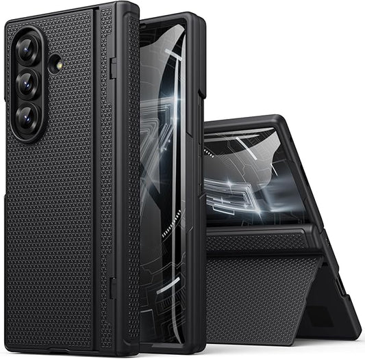 for Samsung Galaxy Z Fold 7 Case with Stand, Front Screen Protector, Hinge Protection, Slim & Rugged, Full Body Hard Cover, Daily Drop Protective Phone Case for Samsung Z Fold 7 5g 2025, Black