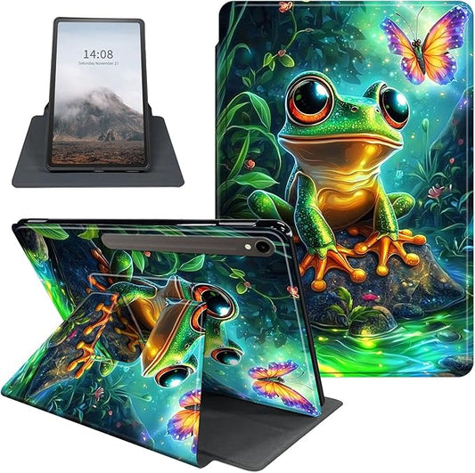 Case for Samsung Galaxy Tab S10 FE / S9 FE 5G 10.9 inch & Tab S9 11 inch, PU Leather 360° Rotating Stand Cover, Auto Sleep/Wake, Folio Smart Protective Cover, Cute Cartoon Frog