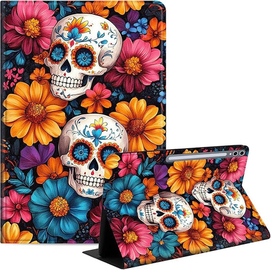 Case for Samsung Galaxy Tab S10 Plus/ S9 FE Plus/ S9 Plus 5G Tablet 12.4'', Slim PU Leather Stand Cover with Auto Wake/Sleep, Multi-Angle Viewing & Shockproof, Sugar Skulls