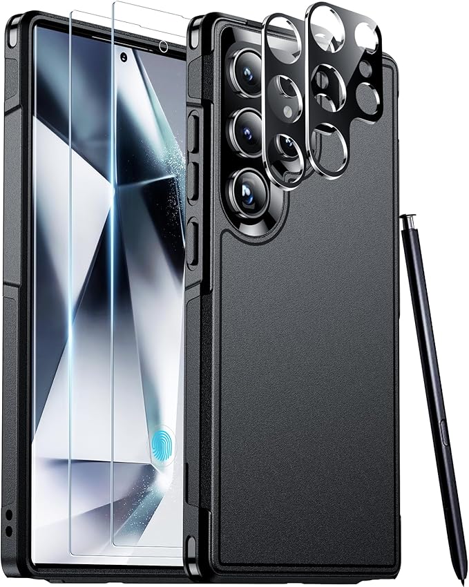 Red2Fire for Samsung Galaxy S24 Ultra Case, with 2Pcs [Tempered Glass Screen Protector+Camera Protector][Military Grade Shockproof] Heavy Duty Full Body Protection Phone Case for S24 Ultra Case,Black