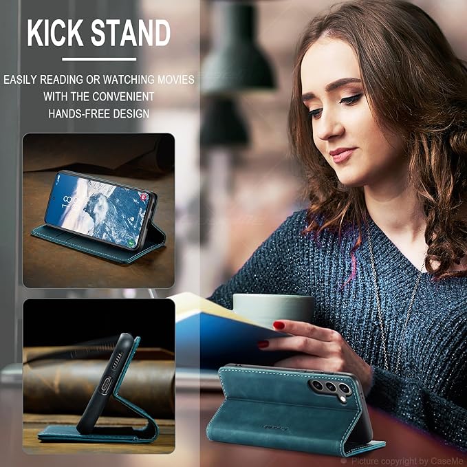 for Samsung Galaxy S24 Plus Case, Flip Wallet Leather Case with Card Holder Magnetic Closure Shockproof Kickstand Protective Phone Cases Cover for Galaxy S24 Plus 5G Cover,Blue-Green