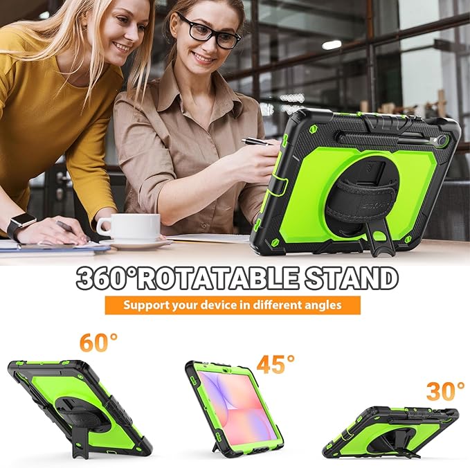 SEYMAC for Samsung Galaxy Tab S10 Lite/ S10 FE/ S9 FE/ S9 5G Case (10.9''/11''), Heavy Duty Shockproof Protective Case with Screen Protector, Rotating Stand, Hand Strap and Pen Holder, Green