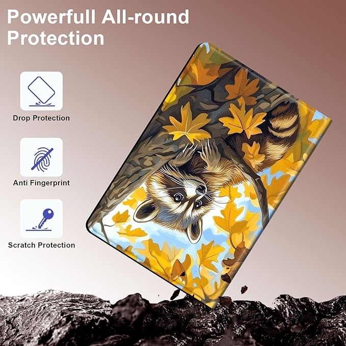 Case for Samsung Galaxy Tab A9 8.7-Inch 2023, Slim PU Leather Stand Cover with Auto Wake/Sleep, Multi-Angle Viewing & Shockproof, Raccoon Perched