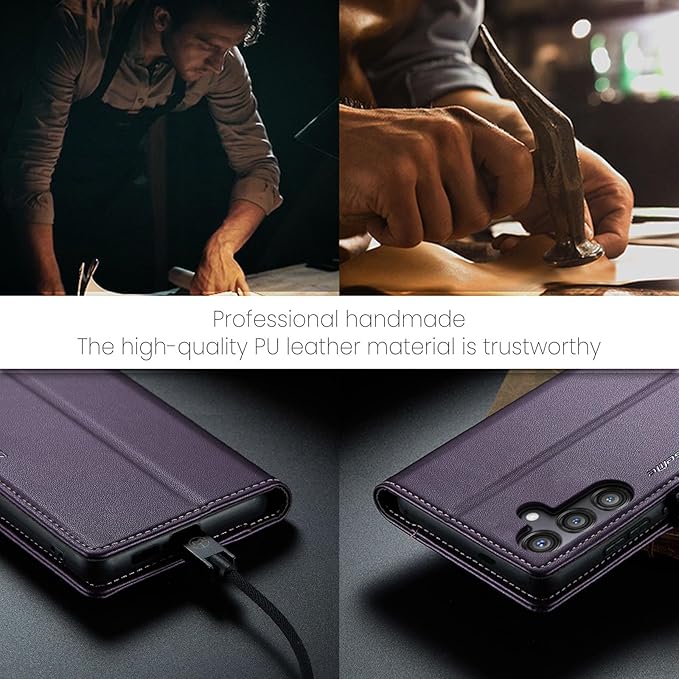 AUPAI for Samsung Galaxy S24 Wallet Case with Credit Card Holder, PU Leather RFID Blocking Folio Flip Kickstand Magnetic Clasp Protective Phone case for Women Men Purple