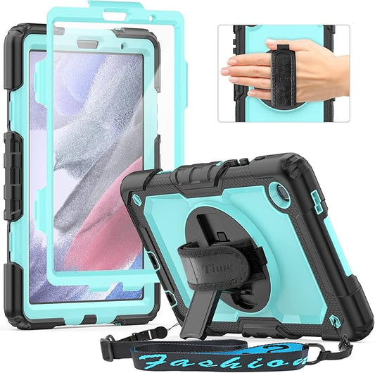 Timecity Case for Samsung Galaxy Tab A7 Lite Case 8.7 inch 2021 (SM-T220/T225/T227), Durable Sturdy Protection Case with Screen Protector 360° Rotating Stand Handle Shoulder Strap - Light Blue
