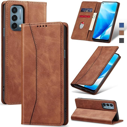 Jasonyu Flip Wallet Case for OnePlus Nord N200 5G,Leather Magnetic Folio Cover with Card Holder,Kickstand - TPU Shockproof Durable Protective Phone Case,Brown