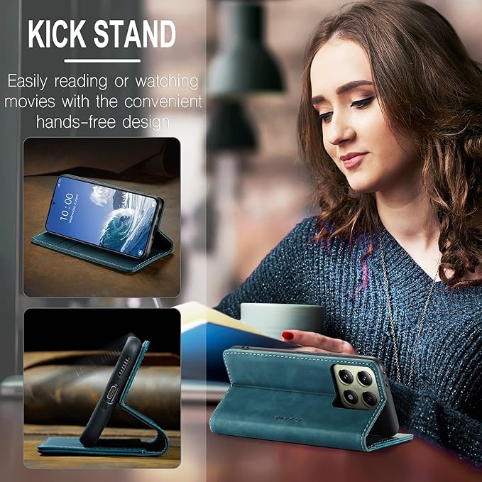 for Xiaomi 14T Case, Flip Wallet Leather Case with Card Holder Magnetic Closure Shockproof Kickstand Protective Phone Cases Cover for Xiaomi mi 14T, Blue-Green