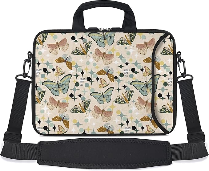 RICHEN 14 15 15.4 15.6 inch Laptop Shoulder Bag Messenger Bag Notebook Handle Sleeve Neoprene Carrying Case with Accessories Pocket (14-15.6 inch, Butterflies Wishes)