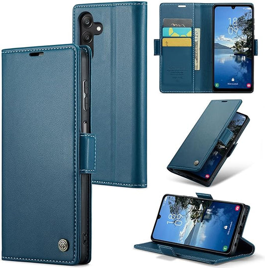 for Samsung Galaxy A25 5G Case, Premium PU Leather Wallet Case Flip Cover with [RFID Blocking][Card Holder][Stand Function] Shockproof Protective for Samsung Galaxy A25, Blue