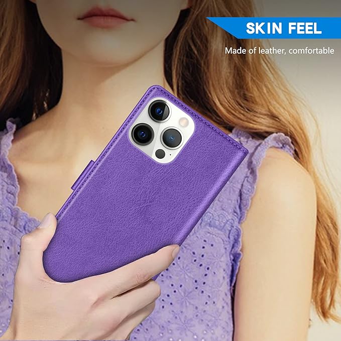 ZZXX for iPhone 15 Pro Wallet Case with [RFID Blocking] Card Slot Kickstand Magnetic Closure Leather Flip Fold Protective Phone Case for iPhone 15 Pro Case Wallet(Purple-6.1 inch)