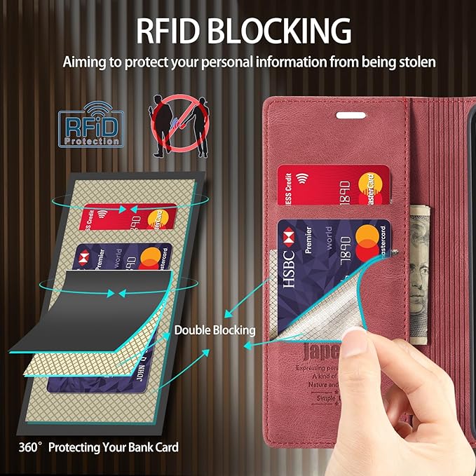 japezop iPhone 15 5G Wallet Case with [RFID Blocking],Card Holder Kickstand Magnetic,Leather Flip Case Wallet for iPhone 15 5G 6.1 Inch(Red)