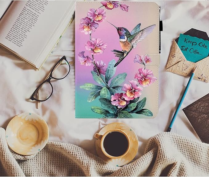 KEROM for Galaxy Tab A9 Plus Case 11 Inch 2024 2023 (SM-X210/X216/X218), Samsung Galaxy A9 Plus Tablet Case, PU Leather Stand Cover for Galaxy Tab A9+/A9 Plus, Auto Wake/Sleep - Hummingbird
