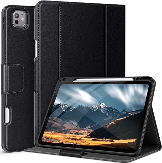 auaua Case for iPad Pro 13 Inch 2024 (M4), with Pencil Holder and Pocket, Multiple Viewing Angles, Magnetic Closure, Auto Sleep/Wake (Black)