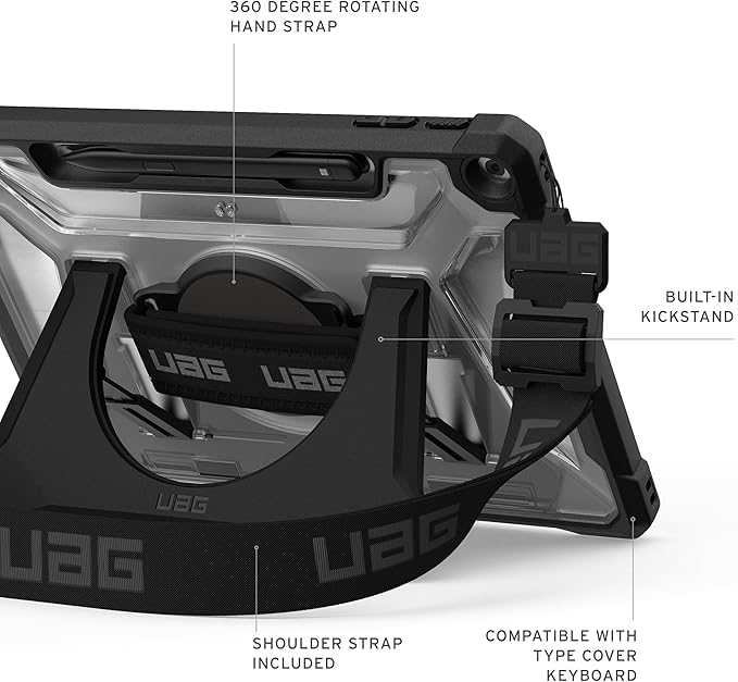 URBAN ARMOR GEAR UAG Designed for Microsoft Surface Pro 1st Edition 12" Case - Rugged Protective Cover with Multi-Angle Built-in Kickstand Pen Holder Hand Strap & Shoulder Strap, Plasma Ice/Black