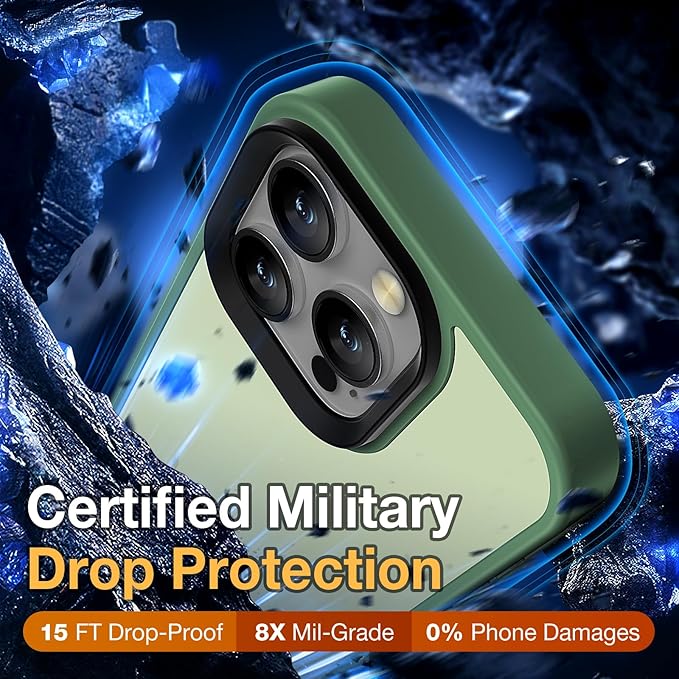 for iPhone 16 Pro Max Phone Case, Shockproof for iPhone 16 Pro Max Case, Military Grade Drop Protection, Protective Hard Back Slim Translucent Cover,Matte Green