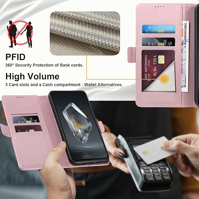 Wallet Flip Case for OnePlus 12R 5G - [RFID Blocking] Luxury PU Leather Card Holder Magnetic Phone Cover with Kickstand,Shockproof Protective Case,Pink
