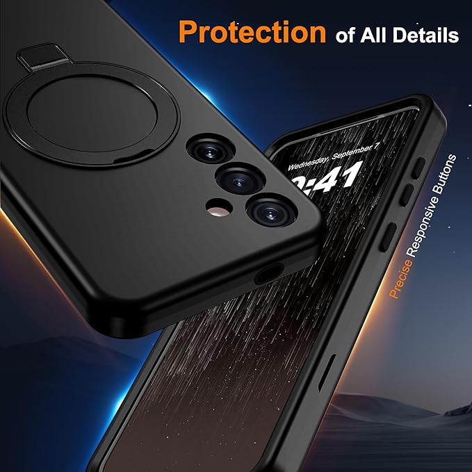 Designed for Samsung Galaxy S25 Case with Magnetic Ring Stand [Compatible with Mag-Safe][Military Grade Drop Protection][Build in Kickstand] Shockproof Galaxy S25 Phone Case 6.2",Black