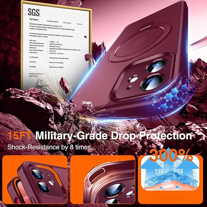 360° O-Ring MagStander for iPhone 12 Case, iPhone 12 Pro Case with Magnetic Stand Ring Holder [Compatible with MagSafe] [Military Shockproof] Kickstand iPhone 12/12 Pro Phone Cover Burgundy