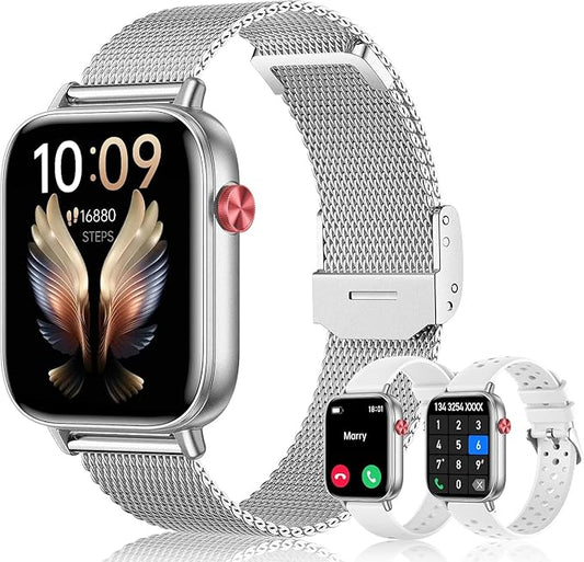 Smart Watch for Women Men (Answer/Make Calls) 1.83" HD Smartwatch Compatible Android iOS Phones with Fitness Running /Step Counter/Heart Rate/Sleep, 120+ Sports Modes IP68 Waterproof, Silver/3 Bands