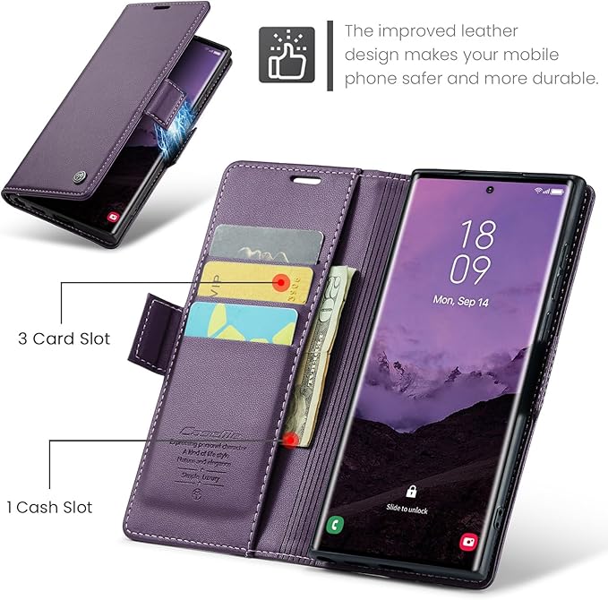 for Samsung Galaxy S25 Ultra Case, Premium PU Leather Wallet Case Flip Cover with [RFID Blocking][Card Holder][Stand Function] Shockproof Protective for Samsung Galaxy S25 Ultra, Purple