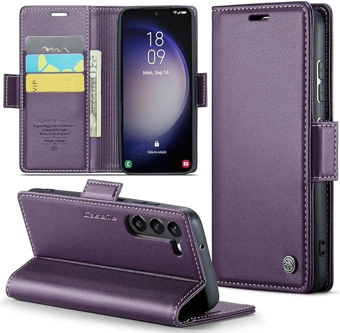 Case for Samsung Galaxy S23 Plus Wallet Case, RFID Blocking PU Leather Flip Folio Cover Card Holder Kickstand Shockproof Phone Case Compatible with Samsung Galaxy S23 Plus, Purple
