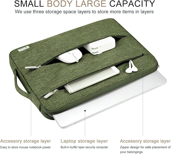 Voova 14 15 Inch Laptop Sleeve Case, Waterproof Computer Bag Cover Compatible with MacBook Air 15 M2/M3/M4 2022-2025, MacBook Pro 15, Hp chromebook 14, 14-15” Dell Lenovo Acer Asus, Army Green