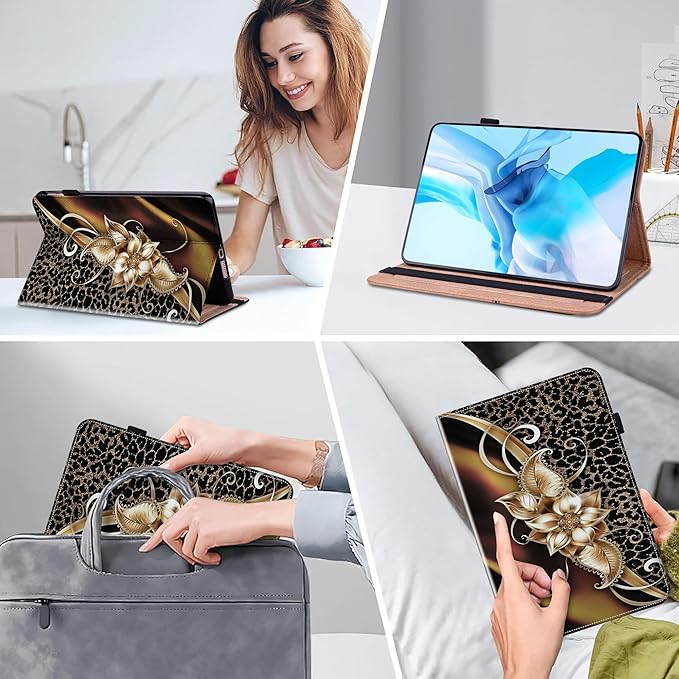 Case for Lenovo Tab M11 (TB-330FU/330XU) 11" 2024, Premium PU Leather Flip Stand Case with Elastic Band/Card Slots/Pen Holder for Lenovo Tab M11 Tablet - Metallic Flower