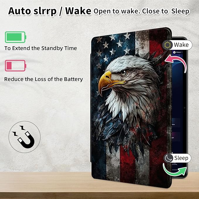 Case for 12.4 inch Galaxy Tab S10 Plus Case (2024), Galaxy Tab S9 Plus Case (2023), 360 Degree Rotating Folio Stand Smart PU Leather Cover, Auto Sleep/Wake, American Flag Eagle