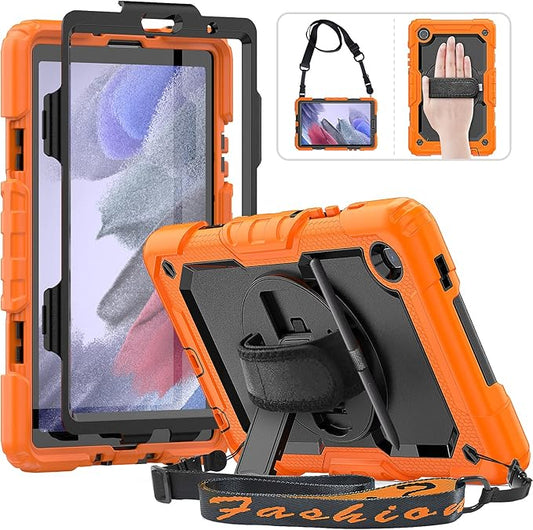 HXCASEAC Case for Samsung Galaxy Tab A7 Lite, Protective with Screen Protector/Hand Strap/Pen Holder, Sturdy A7 Lite Tablet Case, SM-T220 SM-T225 SM-T227, Orange