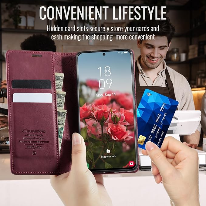 Wallet Case for Samsung Galaxy S21 Plus Leather Wallet Flip Cover with Card Holder, Kickstand, Magnetic Closure, RFID Blocking TPU Shockproof Phone Case Compatible with Galaxy S21 Plus, Red