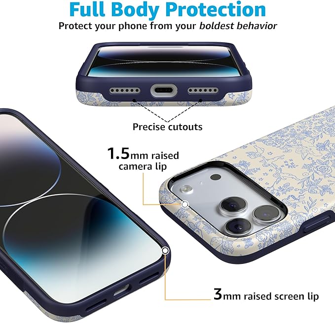 Casely iPhone 17 Pro Case | Cupid's Canvas | Periwinkle Floral | Compatible with MagSafe | Bold Protective Design