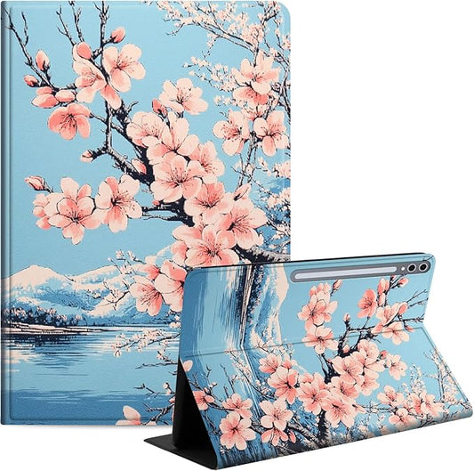 Case for Samsung Galaxy Tab S10 Ultra/Galaxy Tab S9/S8 Ultra 14.6-Inch, Slim PU Leather Stand Cover with Auto Wake/Sleep, Multi-Angle Viewing & Shockproof, Peach Blossoms
