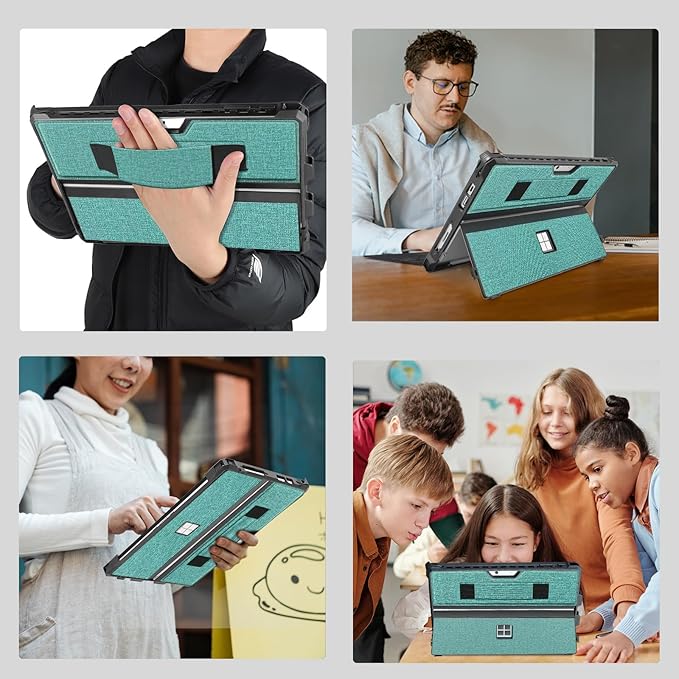 Case for 12.3" Microsoft Surface Pro 7+/7/6/5/4/Pro LTE Protective Rugged Cover Case, with Stylus Pen Holder and Hand Strap, Compatible with Type Cover Keyboard, Cyan