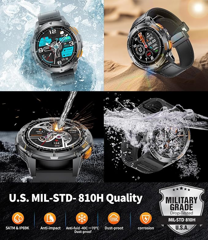 GPS Smart Watch for Men with LED Flashlight, 530mAh Extra Large Battery, 1.43'' AMOLED Military Smartwatch Answer/Make Call with Heart Rate SpO2 Sleep Monitor for Android iOS Black