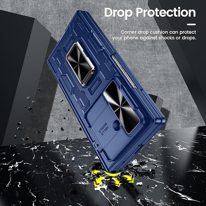 VEGO for Galaxy Z Fold 7 Case with Kickstand, Hinge Protection & Belt Clip Holster & Front Screen Protector & Slide Camera Cover Magnetic Kickstand Case for Samsung Galaxy Z Fold 7 5G - Blue