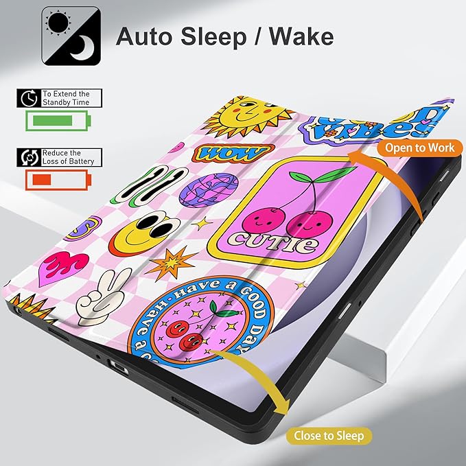 MEEgoodo Case for Samsung Galaxy Tab A9 Plus 11 inch Cover 2024 2023 with S Pen Holder, A9+ Smart Tablet Cases with Leather Trifold Stand+Soft TPU Back Shell+Smart Auto Wake/Sleep, Pattern Stickers