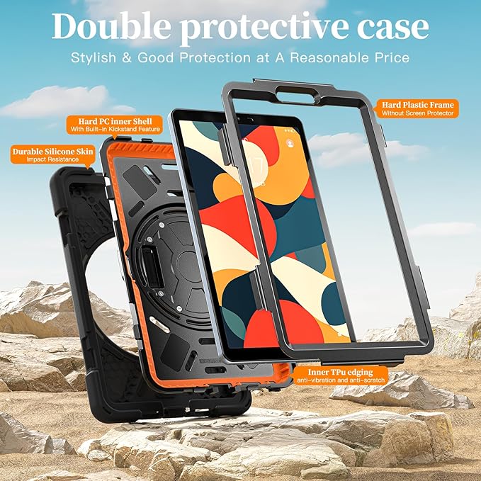ZenRich Rugged Case for Lenovo Tab One 8.7" (2025) & Tab K9 TAB-305FU, Heavy Duty Shockproof Protective Case with 360° Rotating Kickstand, Hand Strap, Shoulder Belt