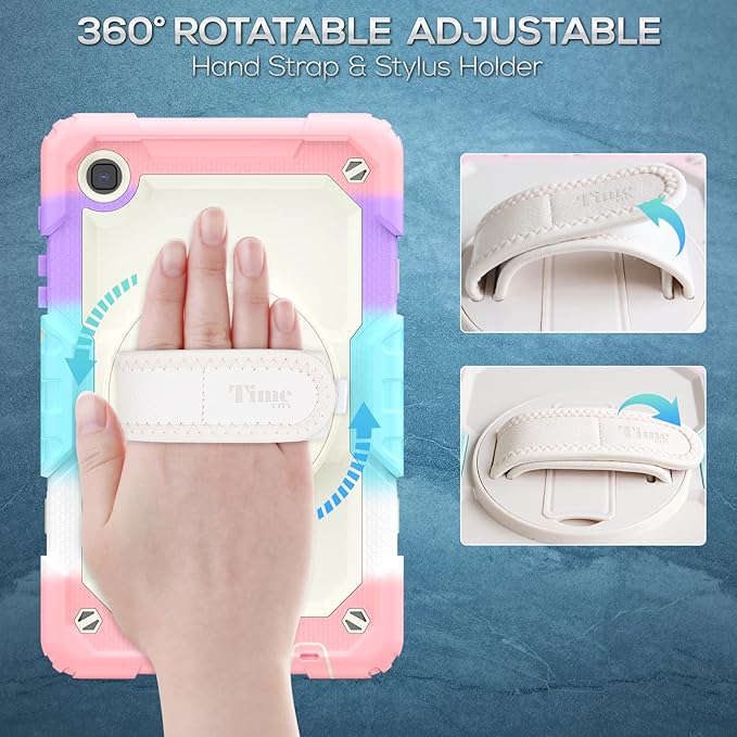 Timecity Case for Samsung Galaxy Tab A7 Lite with Screen Protector for Girls Kids, Shockproof Protective Case for Galaxy A7 Lite 8.7" 2021 (SM-T220/T225), w/Kickstand Hand Shoulder Strap, Pink Camo