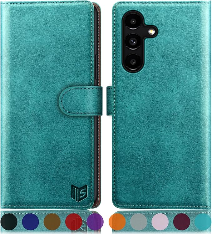 SUANPOT for Samsung Galaxy S24 5G Wallet case with RFID Blocking Credit Card Holder,Flip Book PU Leather Protective Cover Women Men for Samsung S24 Phone case Blue Green