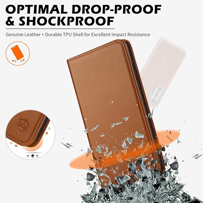 SHIELDON Case for Galaxy S25 Plus 5G, Genuine Leather Wallet Case with Kickstand RFID Blocking Card Holder Magnetic Shock Absorbing Cover Compatible with Galaxy S25+ 6.7" 2025 - Nappa Saddle Brown