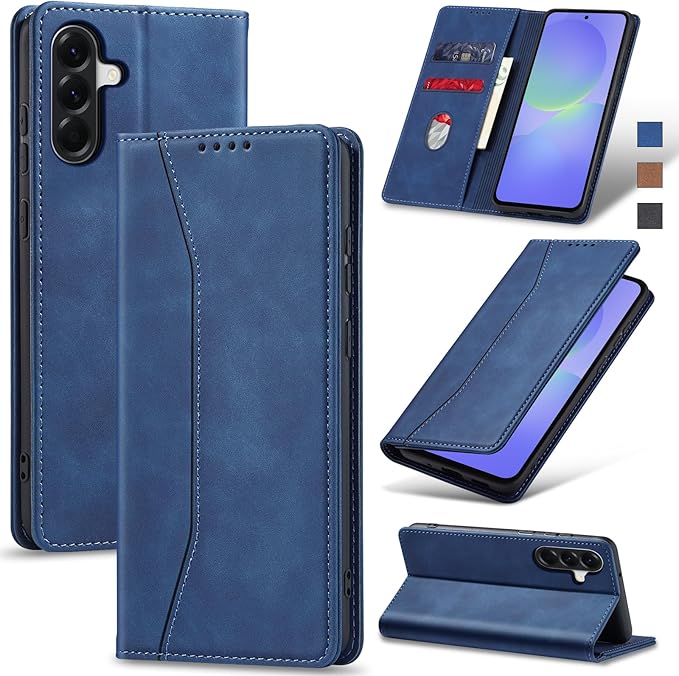 Jasonyu Flip Wallet Case for Samsung Galaxy A36 5G,Leather Magnetic Folio Cover with Card Holder,Kickstand - TPU Shockproof Durable Protective Phone Case,Blue