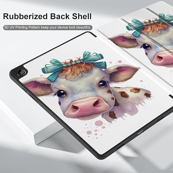 MEEgoodo Case for Samsung Galaxy Tab A9 Plus 11 inch Cover 2024 2023 with S Pen Holder, A9+ Smart Tablet Cases with Leather Trifold Stand+Soft TPU Back Shell+Smart Auto Wake/Sleep, Baby Cow