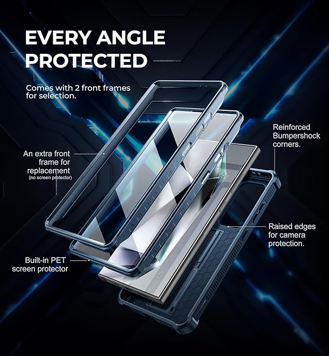 Dexnor for Samsung Galaxy S24 Ultra Case with Built-in Slide Camera Cover & Screen Protector & Kickstand, Shockproof Rugged Case Full-Body Bumper Protective Cover for Galaxy S24 Ultra (2024),Navy Blue