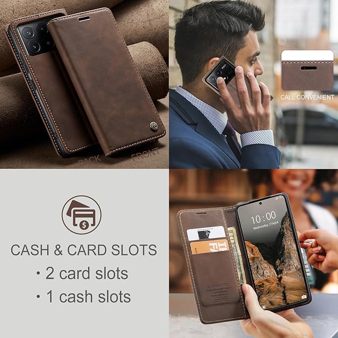 for Xiaomi Poco X6 Pro 5G Case, Flip Wallet Leather Case with Card Holder Magnetic Closure Shockproof Kickstand Protective Phone Cases Cover for Xiaomi Poco X6 Pro 5G,Coffee