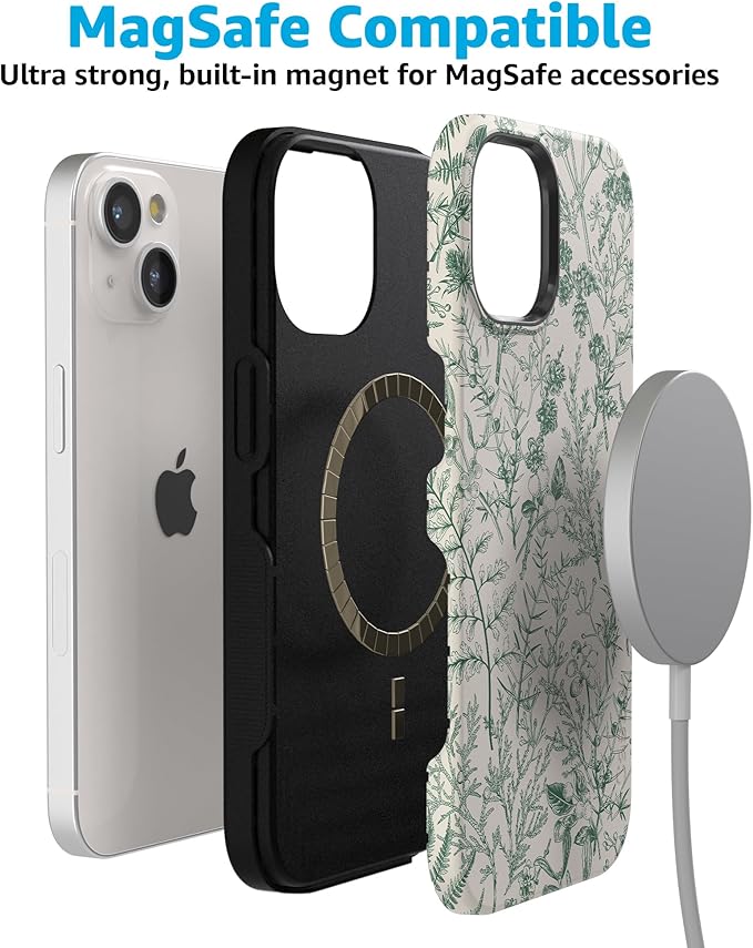 Casely iPhone 14 Case | Sage Garden | Green Floral | Compatible with MagSafe | Bold Protective Design