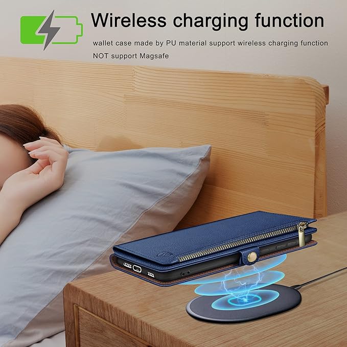 XcaseBar Compatible with Samsung Galaxy S25 Wallet case with Zipper Credit Card Holder【RFID Blocking】,Flip Folio Book PU Leather Phone case Shockproof Cover Men Women for Samsung S25 case Blue