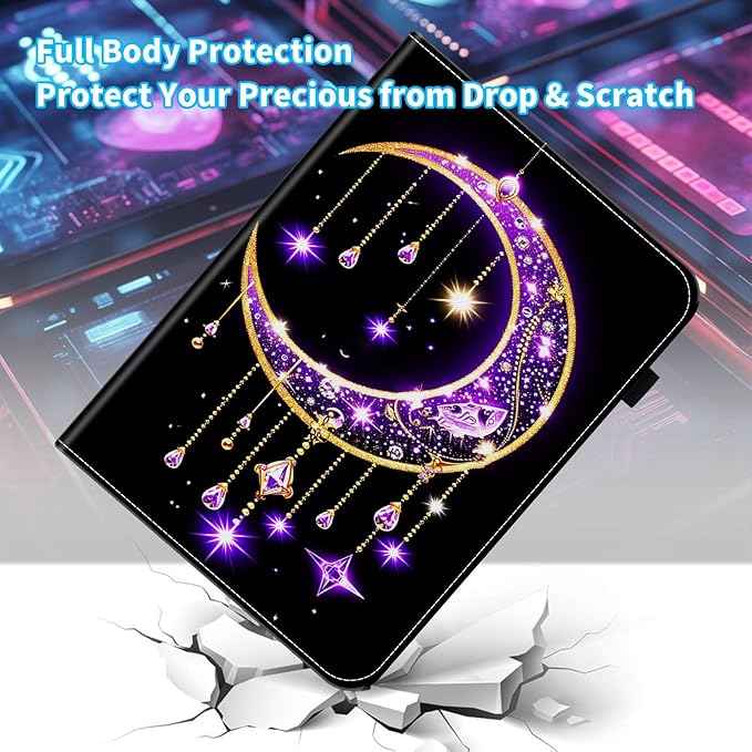 Case for Samsung Galaxy Tab A9 Plus/A9+ 5G 11 Inch 2023 Model (SM-X210/X216/X218),Card Slot PU Leather TPU Case Pen Holder Auto Wake Sleep,Moon Stars